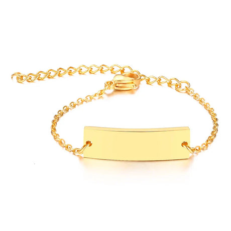 Personalize Baby Name Bracelet Figaro Chain Smooth Bangle Link Gold Tone No Fade Safty Jewelry 12cm to 15cm