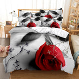 Red Rose Bedding Set Quilt Duvet Cover Comforter Pillow Case 3D HD Double Full King Queen Twin Single 3PCS 2PCS Bedroom Flower