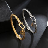 361L Titanium Stainless Steel Bangles Bracelets Charm Gold Color Cable Wire Cuff Heart Pendant Bracelet For Women Girls Jewelry