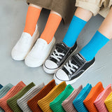 4 Pairs/pack Children's Socks Spring Autumn New Boys Girls Socks Trendy Candy Color Japanese Double Needle Tube Sock Baby Socks