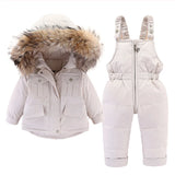 2pcs Set Children Winter Down Jacket and Jumpsuit for Baby Thicken Jacket for Girls Coat Warm Real Fur Collar Boys Snowsuit 0-4Y