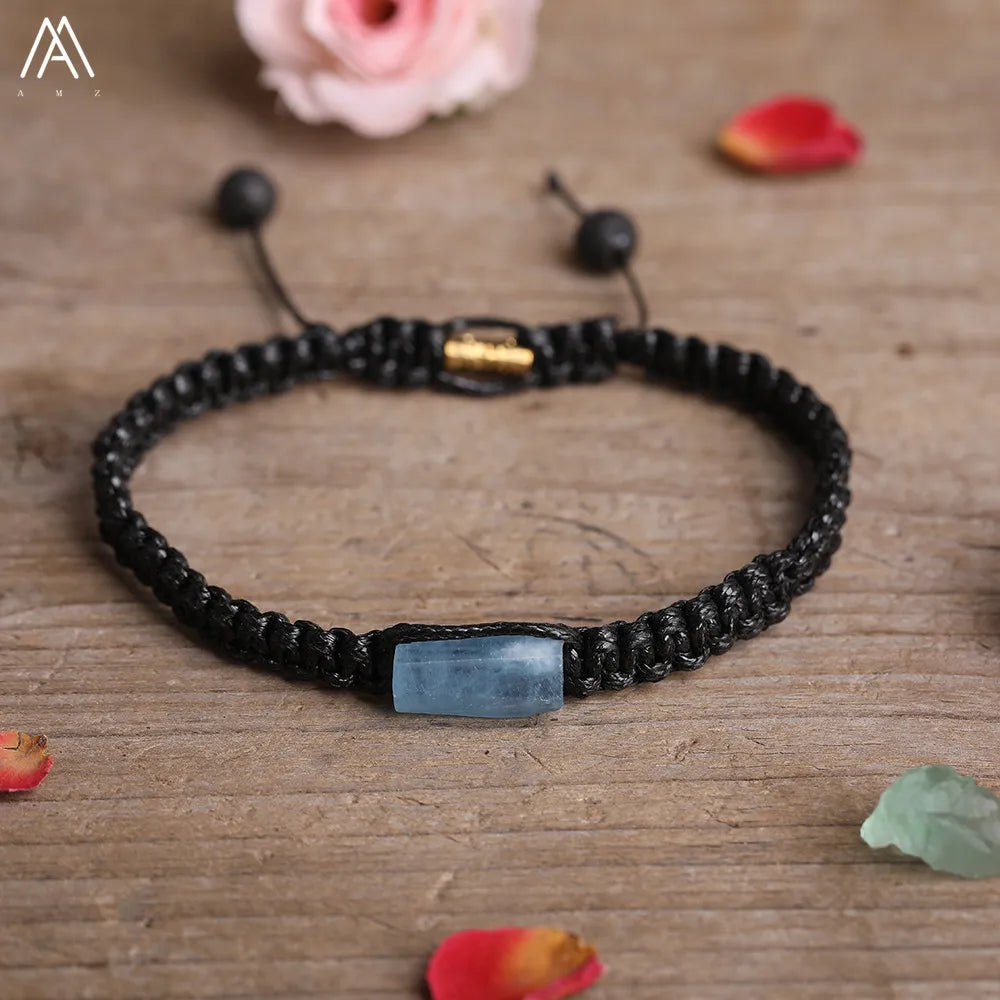 Natural Black Tourmaline Single Beads Woven Adjustable Bracelet Boho Women 6mm Black Lava Stone Beads Mala Bracelet N0383AMC