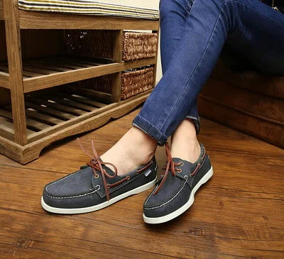 Men's Casual Genuine Leather Docksides Deck Lace Up Moccain Boat Shoes Loafers For Men Driving Fashion Women Shoes Wine Red