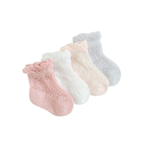 Lawadka 4Pairs/Lot Kids Socks for Girls Boys Cotton Solid Princess Children Sock Casual Summer Mesh Thin Newborn Baby Socks New