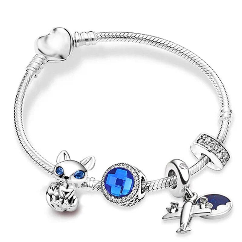 ZMFINES 2022 New Silver Color Charm Bracelets With Blue Star Moon Beads Pendant For Women Space Series Jewelry Gift Dropshipping