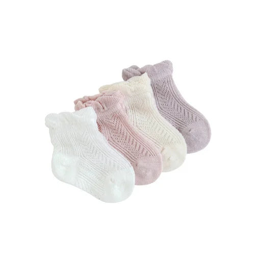 Lawadka 4Pairs/Lot Kids Socks for Girls Boys Cotton Solid Princess Children Sock Casual Summer Mesh Thin Newborn Baby Socks New