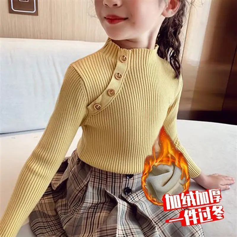 Girls sweater turtleneck pure color knitted sweater autumn children's clothing pure color pullover children's top 2t 3t 4t 8 12