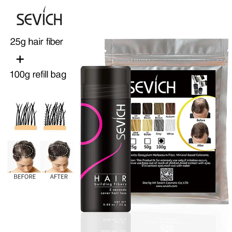 Sevich 125g Hair Fibers 10 Color Keratin Hair Building Fiber Powder Kit Instant Hair Growth Fiber Refill Hair Care Product