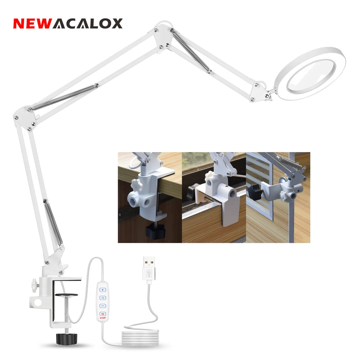 NEWACALOX 5X Welding Magnifying Glass LED Table Desk Lamp Three-Section Folding Handle Magnifier Light Nail Repair Lighting Read