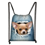 funny puppy dog / kitten cat print drawstring bag women fashion storage bag ladies shopping bags teenager boys girl backpack