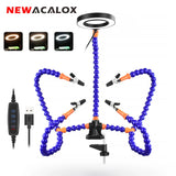 NEWACALOX Table Clamp Soldering Helping Hands Third Hand Tool Soldering Station USB 3X Illuminated Magnifier Welding Repair Tool