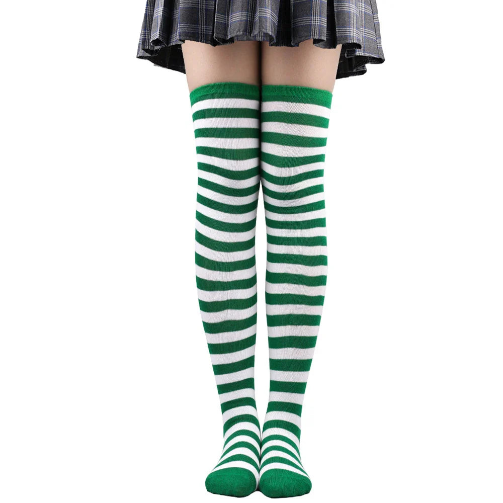 Women's Thigh High Over The Knee Socks For Girls Black White Striped Stockings Long Slouch Socken Kawaii Knit Leg Warmers Soks