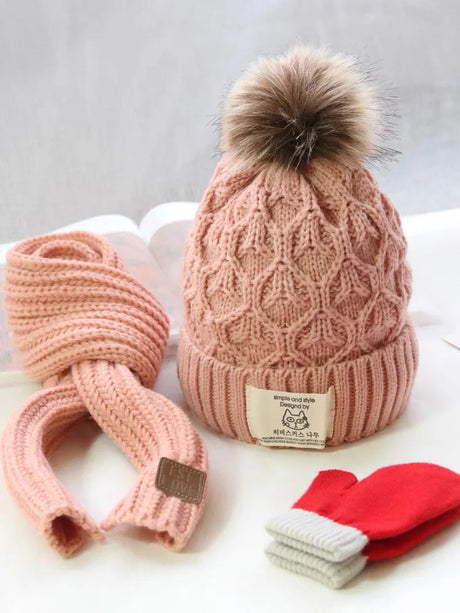 Three piece children&#39;s hat and scarf autumn/winter warm knit hat baby boy girl baby wool knit hat tide Cute fashion hat