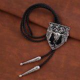 Big cow head western cowboy Tang grass pattern bolo tie leather fashion pendant men and women bolo tie tie rope tide