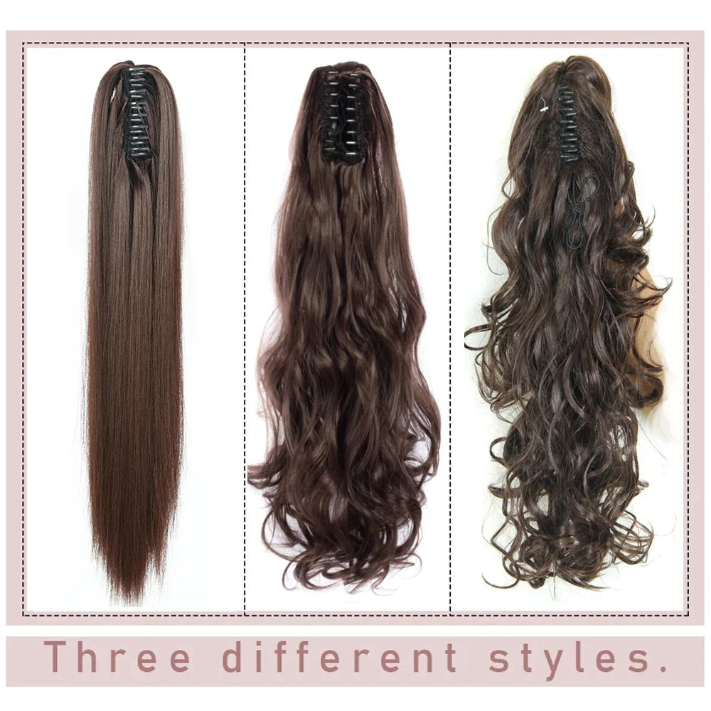 Synthetic Long Wavy Claw Clip On Ponytail Drawstring Hairpiece Wave Curly Black Brown Blonde Ombre Fake Hair for Women