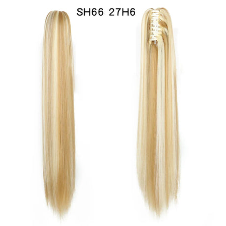 Budabuda 24Inch Long Straight Ponytail Hair Extensions For Women Synthetic Claw On Ponytail Hairpiece Black Blonde Brown