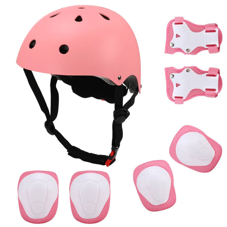 7Pcs Adjustable Pads Wrist Helmet Protector Set Kids Boy Girl Safety Helmet Knee Elbow Pad Set Skate Bicycle Helmet Safety Guard