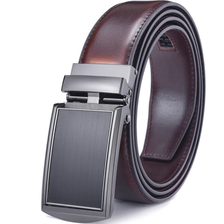 Men's Leather Ratchet Belt with Automatic Buckle 3.5CM Wide Adjustable Dress