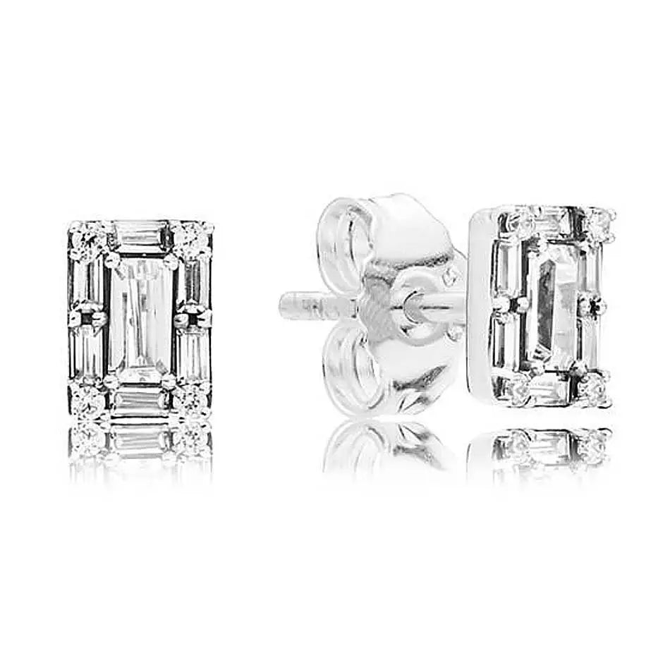 Original 925 Sterling Silver Round Sparkle Clear Sparkling Crown Stud Earrings For Women Wedding Gift Fashion Jewelry