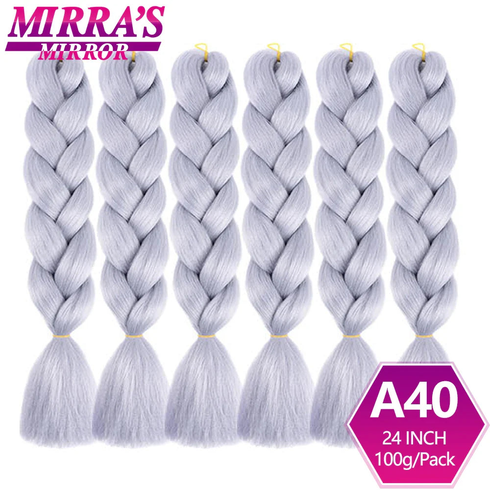 6 Bundle Braiding Hair 24 Inch Synthetic Jumbo Box Braids Afro Hair Extensions for Braids Pure/Ombre Color Silver Grey Fake Hair