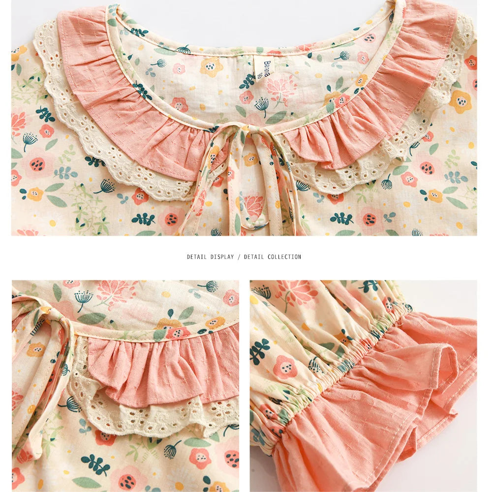 New Kid Girl's Lolita Cotton Floral Pajama Sets.Vintage Toddler Kid‘s Flowers Pyjamas Set Sleep Loungewear.Children’s Clothing