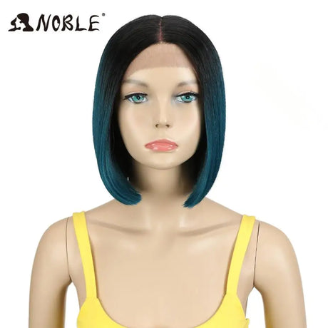 Noble Cosplay Synthetic Lace Wig Cosplay Wig Short Bob Straight 12" Color Yellow Lace Wig Ombre Blonde Wig For Black Women Wig