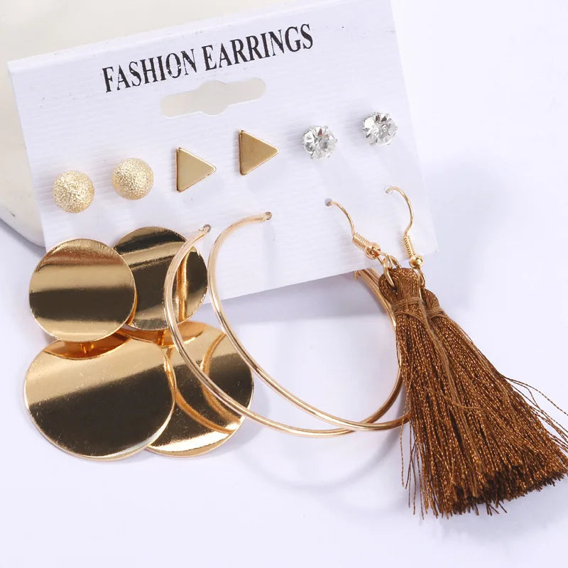 LATS Women's Earrings Set Tassel Pearl Earrings for Women Bohemian Fashion Jewelry 2020 Geometric Kolczyki Hoop Earings