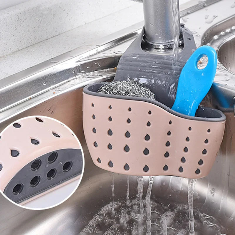 Kitchen Storage Drain Basket Soap Sponge Holder Kitchen Sink Holder Adjustable Sponge Shelf Hanging Drain Basket Kitchen Tools