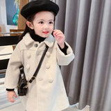 Double Breasted Girls Woolen Coats Autumn Winter Trench Jacket Coat 2-6Yrs Children Clothes For Kids Outerwear Birthday Present