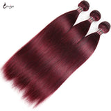 99j Hair Bundles With Frontal Brazilian Hair Bone Straight Human Hair Bundles With 5x5 Closure Ombre Colored Burgundy 3 Bundles