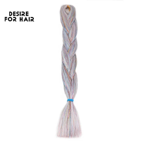 Desire for Hair 5Packs Synthetic Braiding Hair Christmas Colors Mix Tinsel Glitter Green Synthetic Hair Extensions Jumbo Braids