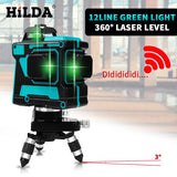 HILDA Laser Level 12 Lines 3D Level Self-Leveling 360 Horizontal And Vertical Cross Super Powerful Green Laser Level