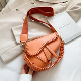 Fashion Saddle Women Bag One Shoulder Handle Trend Casual Hasp Zipper PU Material Polyester Inside Lock Ornament Bag