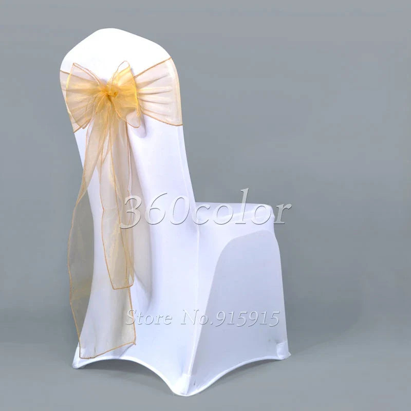 25pcs Sheer Organza Chair Sashes Bow Cover Band Bridal Shower Chair Design Wedding Party Banquet Decoration