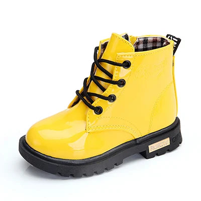 New Children Shoes Boots for Children Size 21-37  Boots for Girl PU Leather Waterproof Winter Kids Snow Shoes Girls Boots