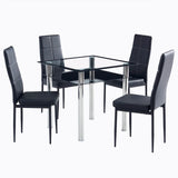 Double-layer Square Tempered Glass Stainless Steel Cylindrical Leg 80*80*75cm Dining Table Set or 4pcs Dining Chairs