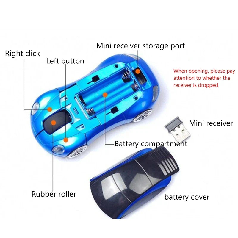 2.4G 1600DPI Mouse USB Receiver Wireless LED Light Car Shape Optical Mice