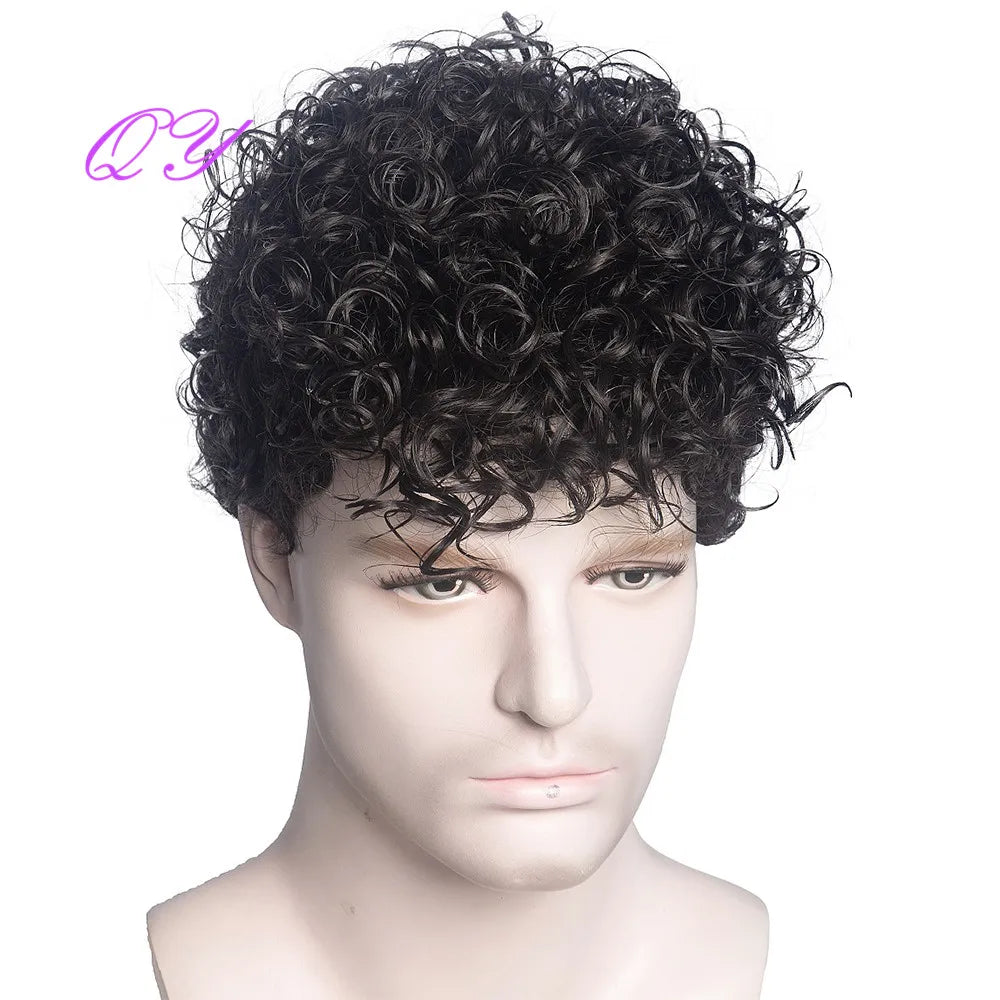 Synthetic Man Wigs  Black Short Curly For Men Wigs With High Temperature Fiber Daily Wear Curl Fashion Hairstyle Male Wig