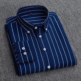 Mens Dress Shirts Striped Long Sleeve Spring Autumn Smart Casual Business Non-Ironing Slim Fit Formal Men's Shirt Blue White