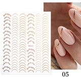 3D Silver Frame Nail Sticker Silver Bronzing Stripe Lines Sliders For Nails Tribal Pattern Decals Marble Blooming Nail Tattoos