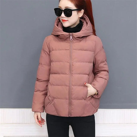 Short Hooded Cotton Jacket Women Parka Coats Autumn Winter Windproof Warm Outwear Solid color Padded  4XL 5XL Zip Cotton Jacket