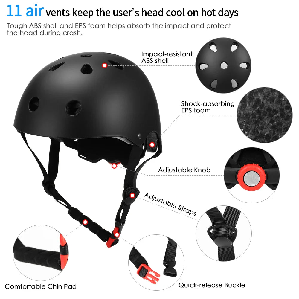 7Pcs Adjustable Pads Wrist Helmet Protector Set Kids Boy Girl Safety Helmet Knee Elbow Pad Set Skate Bicycle Helmet Safety Guard