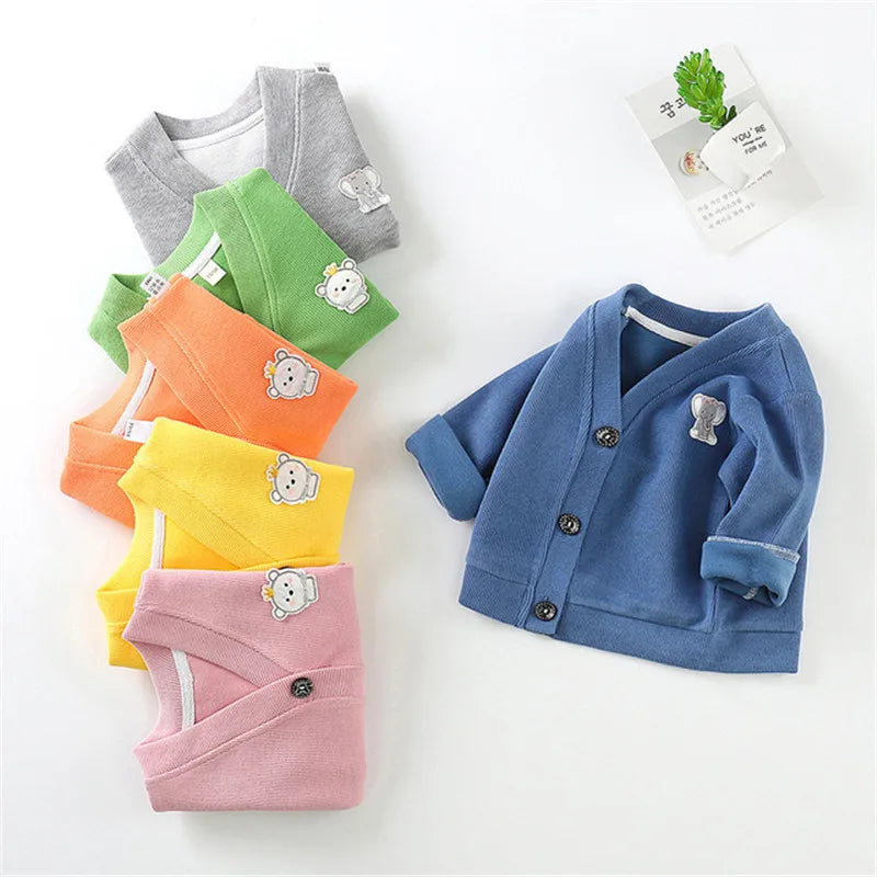 Winter/Autumn Baby Girls Boys Cardigan Sweater Tops Solid Children Clothing Newborn Infant Kids Baseball Jackets Coats Outerwear