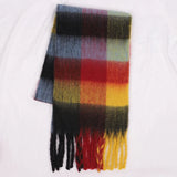 Luxury Brand Women Plaid Scarf Winter Warm Pashmina Shawls Cashmere Thick Wrap Lady Tassel Scarves Rainbow Hairy Bufanda