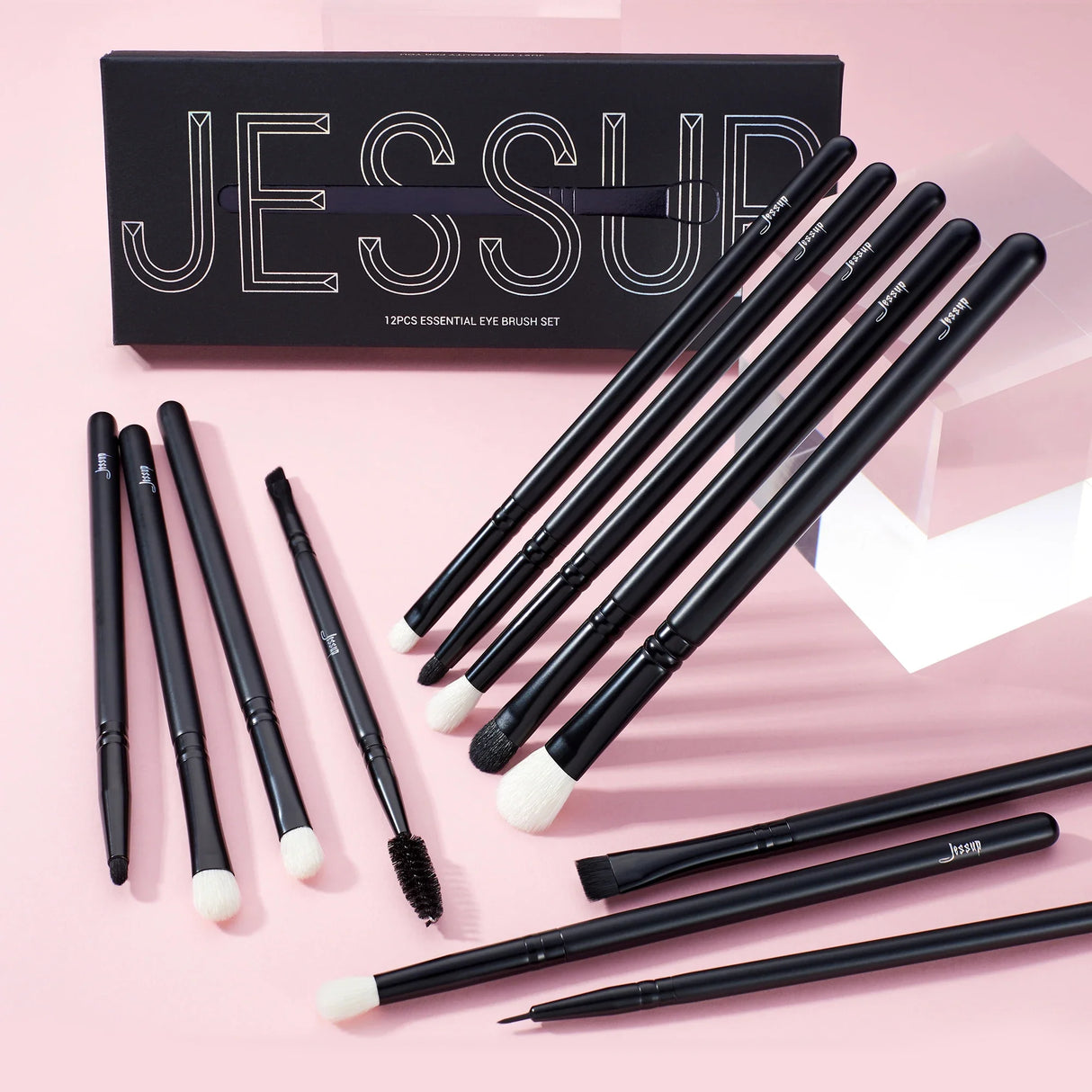 Jessup Eye Blending Brush,12pcs Eye Brushes Set, Natural-Synthetic Eyeshadow Flat Liner Smudge Eyebrow Eyelash Pencil T322