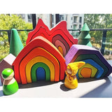 Montessori Wooden Toys Elemental Rainbow Stacking Blocks /Unpaint Wood Tree Building Stacking Car Volcano Coral Sea Wave