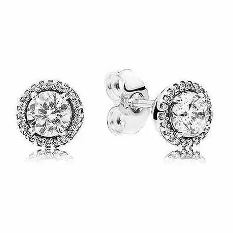 Original 925 Sterling Silver Round Sparkle Clear Sparkling Crown Stud Earrings For Women Wedding Gift Fashion Jewelry