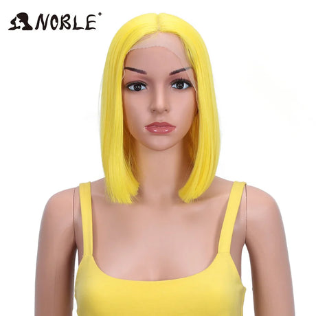 Noble Cosplay Synthetic Lace Wig Cosplay Wig Short Bob Straight 12" Color Yellow Lace Wig Ombre Blonde Wig For Black Women Wig