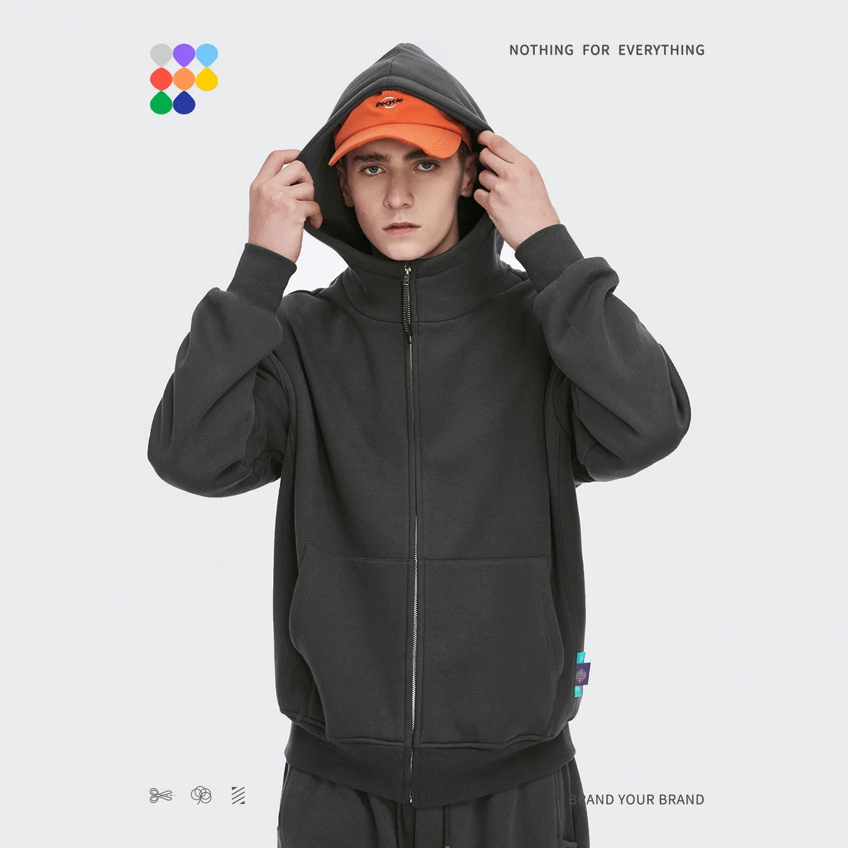 INFLATION Casual Zip Up Hoodies Men Winter Thick Fleece Sweat Jacket Unisex Matching Hooded Sweatshirt Couple