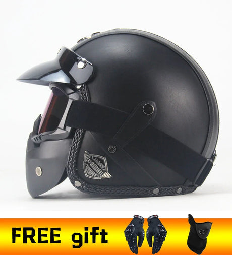 2020 New PU Leather retro Helmets 3/4 Motorcycle Chopper Bike helmet open face vintage motorcycle helmet